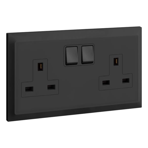 Socket 2 Gang 13A Switched + LED 14X7 Black, Legrand-Belanko S image 1