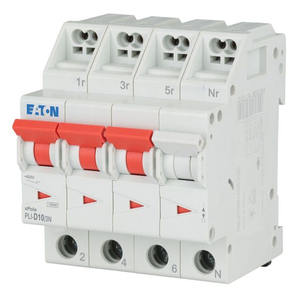 Miniature circuit breaker (MCB) with plug-in terminal, 10 A, 3p+N, characteristic: D image 1