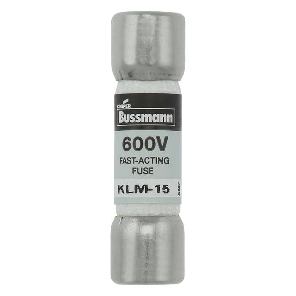 Eaton Bussmann series KLM fuse, 600 Vac, 600 Vdc, 15A, 100 kAIC at 600 Vac, 50 kAIC at 600 Vdc, Non Indicating, Fast acting, Ferrule end X ferrule end, Melamine tube, Nickel-plated bronze endcap image 2