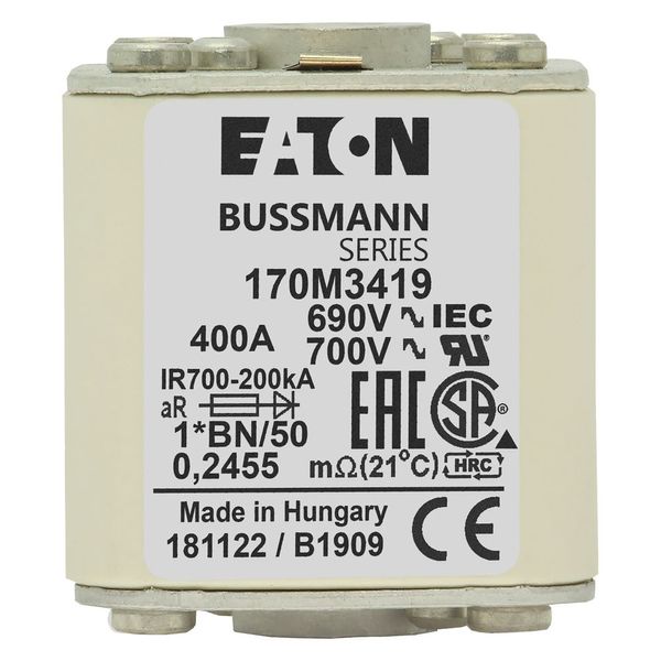 Fuse-link, high speed, 400 A, AC 690 V, compact size 1, 45 x 59 x 51 mm, aR, IEC, UL, single indicator, flush end, M8 image 21