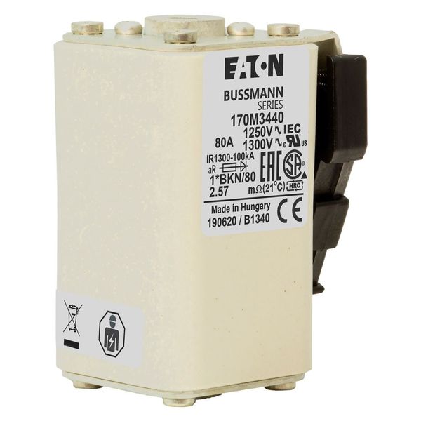 Fuse-link, high speed, 80 A, AC 1250 V, compact size 1, 45 x 59 x 81 mm, aR, IEC, UL, single indicator image 20