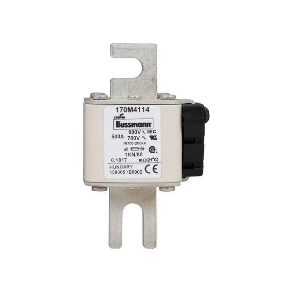 Fuse-link, high speed, 500 A, AC 690 V, DIN 1, 53 x 69 x 108 mm, aR, DIN, IEC, single indicator image 6