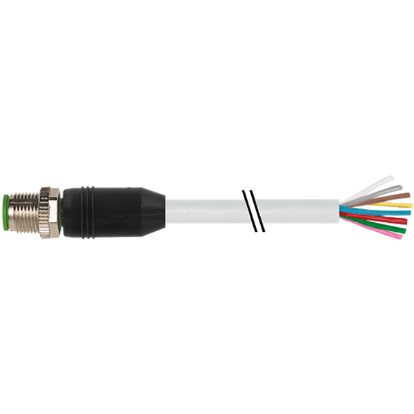 M12 male 0° A-cod. with cable PUR 8x0.25 gy UL/CSA+drag ch. 35m image 1