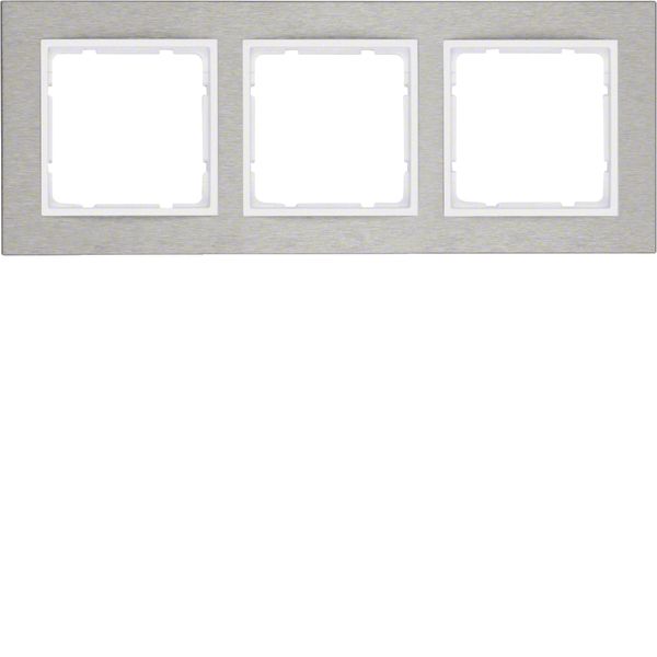 Frame 3gang hor., B.7, stainless steel/p. white matt, metal brushed image 1
