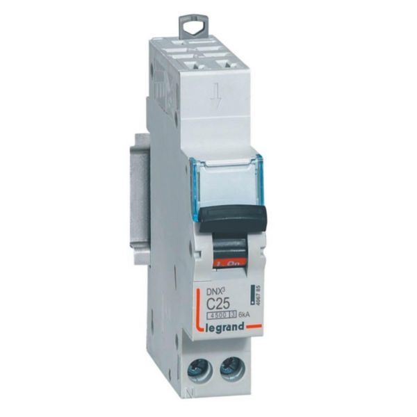 Phase+Neutral circuit breaker DNX³4500 6kA automatic terminal inlet screw terminal outlet - 1P+N 230V~ 25A curve C - 1 module image 1