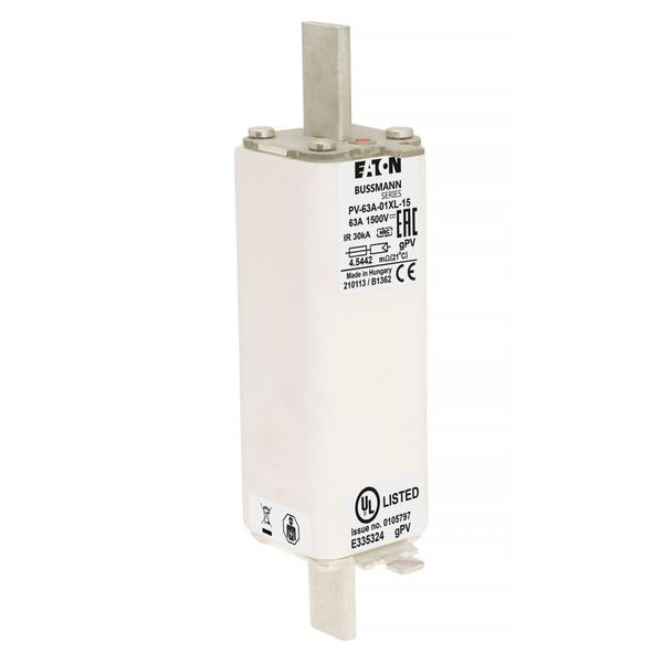 Fuse-link, high speed, 63 A, DC 1500 V, 01XL, 43 x 193 mm, gPV, IEC, UL, with indicator image 9