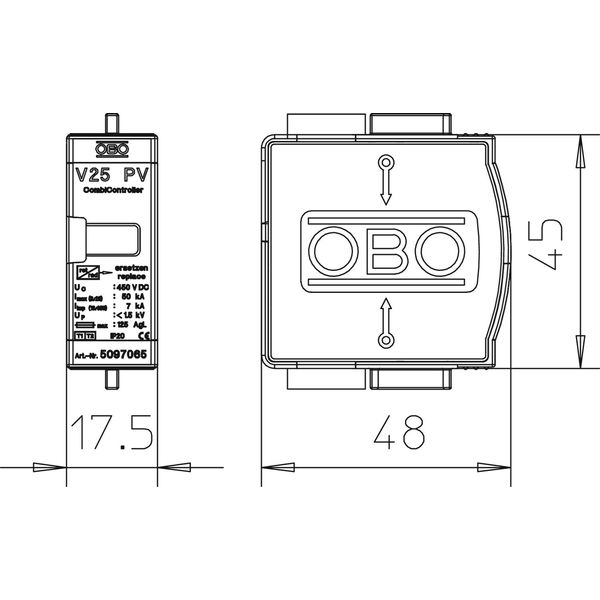 V25-B+C 0-450PV CombiController V25 plug-in arrester f. PV systems 450V DC image 2