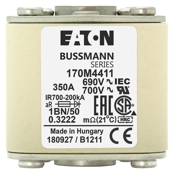 Fuse-link, high speed, 350 A, AC 690 V, size 1, 53 x 69 x 51 mm, aR, IEC, UL, single indicator, flush end, M8 image 12