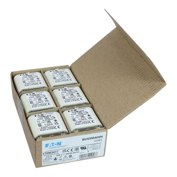 Fuse-link, high speed, 315 A, AC 690 V, compact size 1, 45 x 59 x 51 mm, aR, IEC, UL, single indicator, flush end, M8 image 2