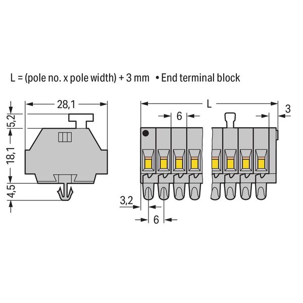 2-conductor terminal strip on one side with push-buttons with snap-in image 1