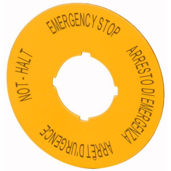 Label, emergency stop, D=60mm, yellow, DE, EN, FR, IT image 1