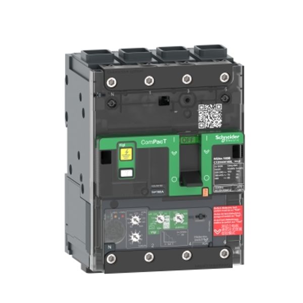 Circuit breaker, ComPacT NSXm 100E, 16kA/415VAC, 4 poles, MicroLogic 4.1 trip unit 100A, EverLink lugs image 2