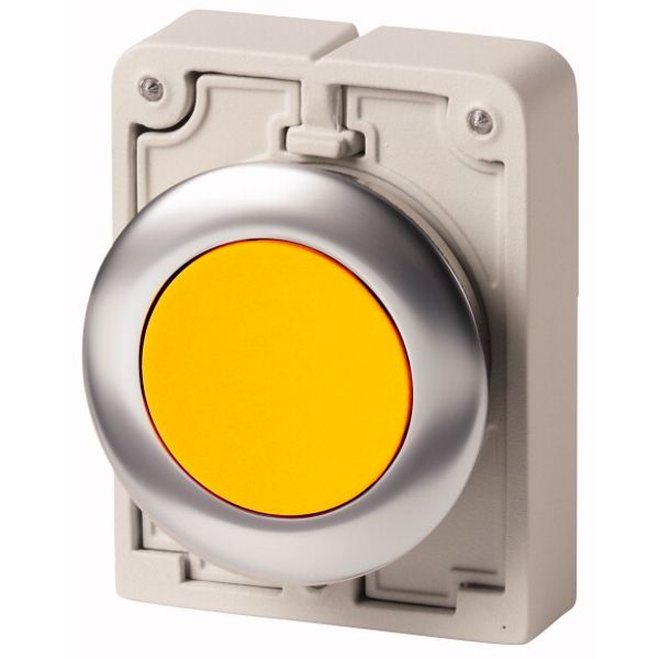 Pushbutton, RMQ-Titan, flat, momentary, yellow, blank, Front ring stainless steel image 1