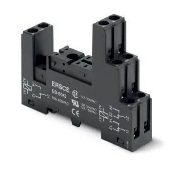 Relay socket for PCB relays, DIN rail mounting, 2 stages, 2 PDT, rise- image 1