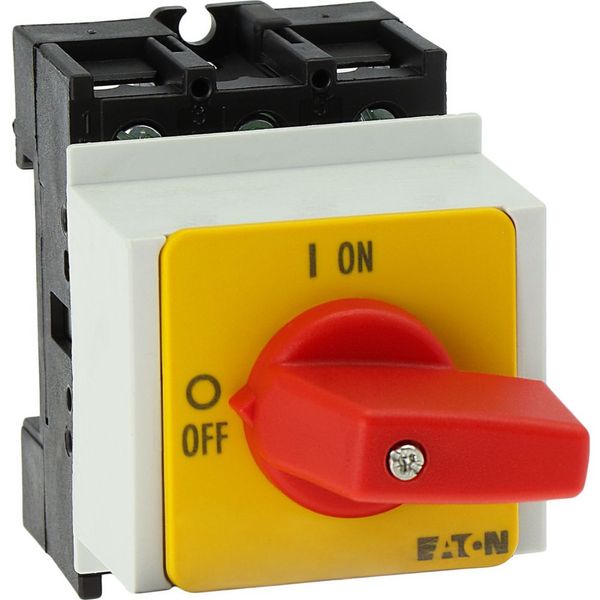 On-Off switch, P1, 32 A, service distribution board mounting, 3 pole, Emergency switching off function, with red thumb grip and yellow front plate image 20