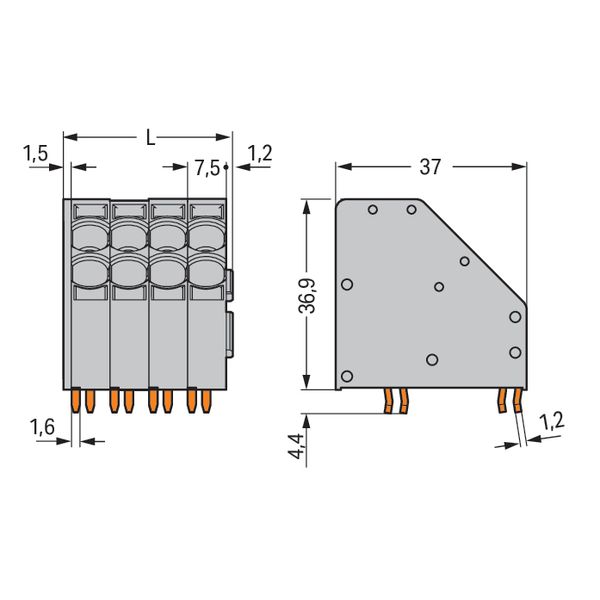 2-conductor PCB terminal block 10 mm² Pin spacing 7.5 mm light gray image 7