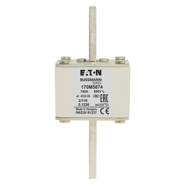 Fuse-link, high speed, 700 A, AC 690 V, size 2, 61 x 75 x 140 mm, aR, DIN, IEC, single indicator image 22