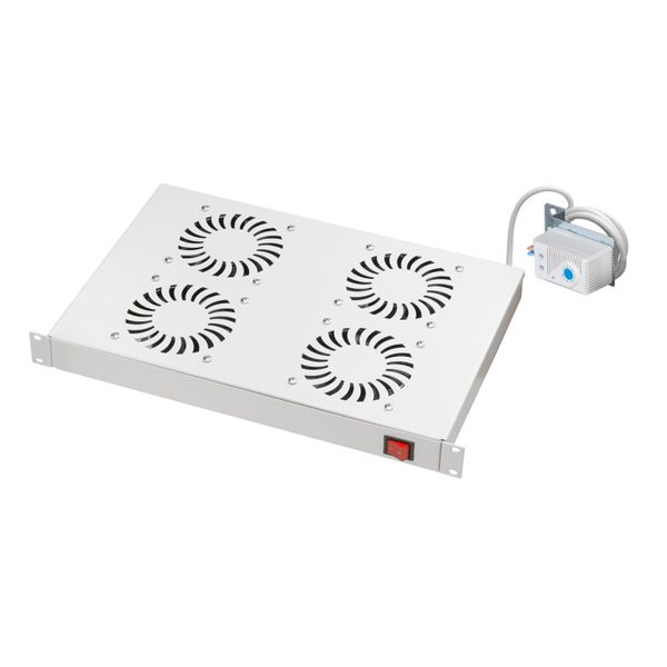 Fan-unit 19" / 1U, 4 fans, Analog thermostat, RAL7035 image 1