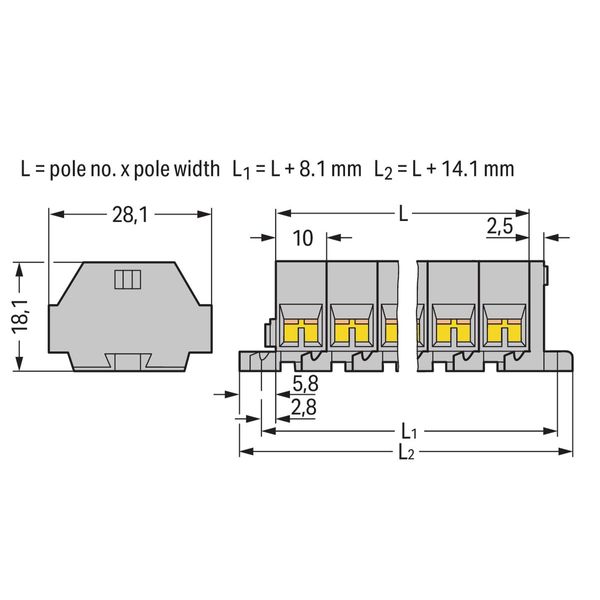 4-conductor terminal strip without push-buttons with fixing flanges gr image 2