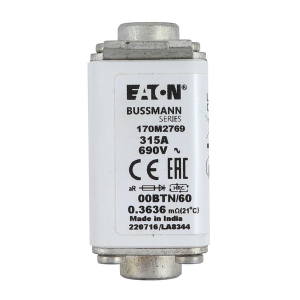 Fuse-link, high speed, 315 A, AC 690 V, size 00, 30 x 62 x 64 mm, aR, IEC, single indicator image 7