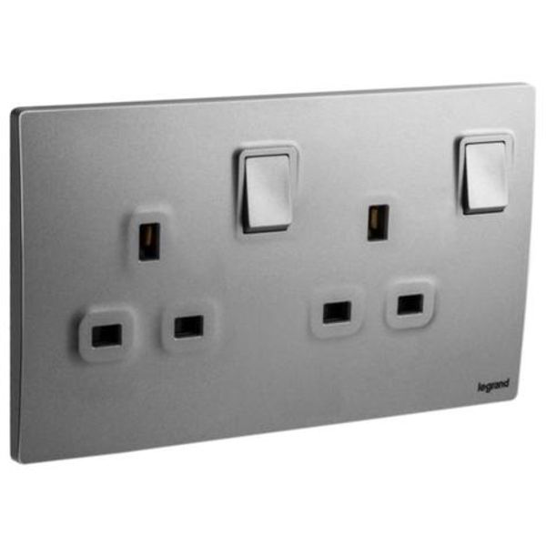 Mallia Senses - 2 gang BS switched socket outlet double pole - 13A - Dark Silver image 1