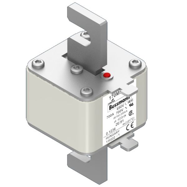 Fuse-link, high speed, 700 A, AC 690 V, size 2, 61 x 61 x 126 mm, aR, IEC, single indicator image 3