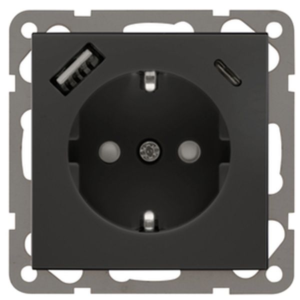 Wandcontactdoos met USB-laadstation van 3,4A, zwart image 1