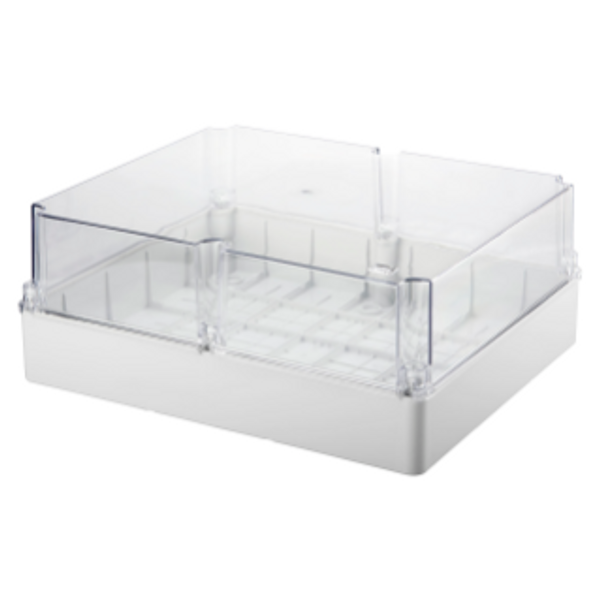 BOX FOR JUNCTIONS AND FOR ELECTRIC AND ELECTRONIC EQUIPMENT - WITH TRANSPARENT DEEP  LID - IP56 - INTERNAL DIMENSIONS 460X380X180 - WITH SMOOTH WALLS image 1