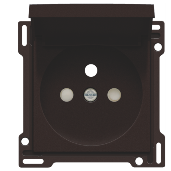 Finishing set for socket outlet with hinged lid, pin earthing and shutters, flush-mounting depth 28.5 mm, dark brown coated image 1