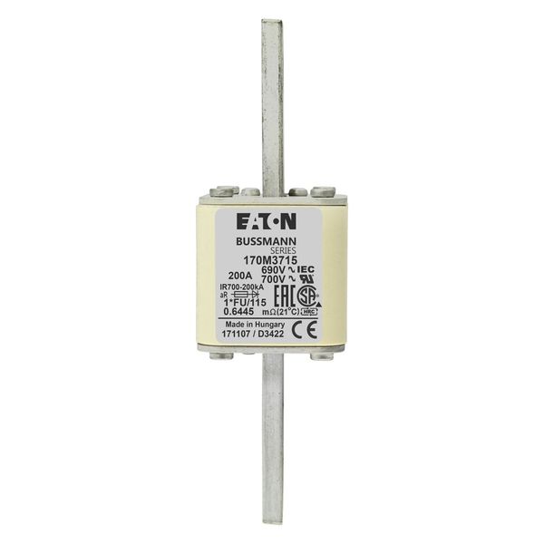 Fuse-link, high speed, 200 A, AC 690 V, compact size 1, 45 x 45 x 148 mm, aR, IEC, UL image 12