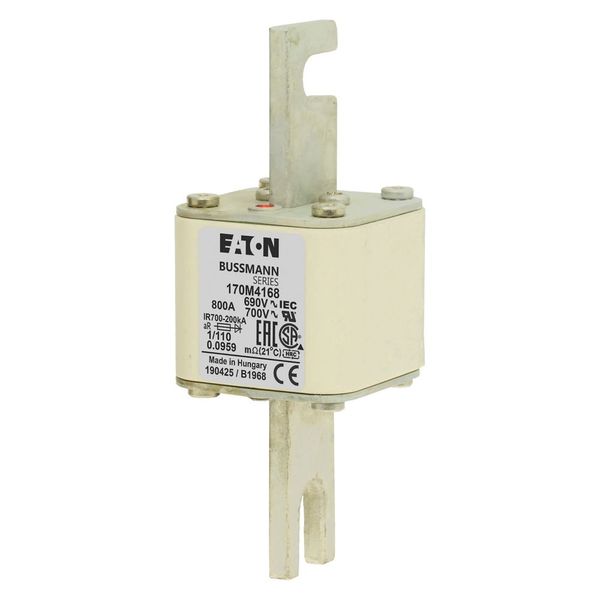 Fuse-link, high speed, 800 A, AC 690 V, DIN 1, 53 x 66 x 138 mm, aR, DIN, IEC, single indicator image 12