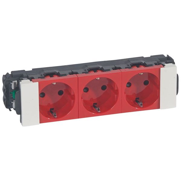 Multiple dedicated socket Mosaic - 3 x 2P+E - for snap on trunking - red image 1