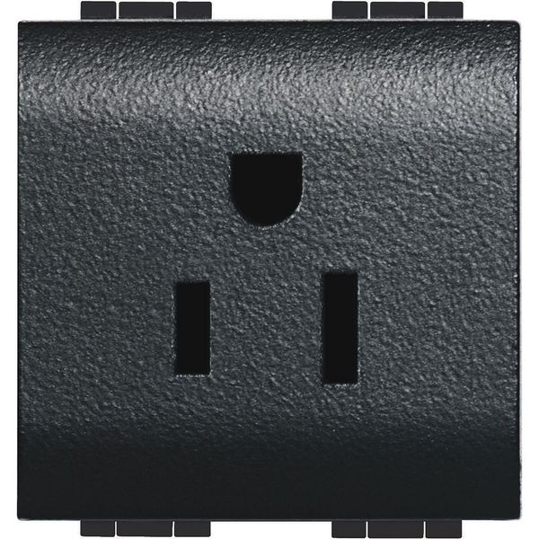 Socket 2P+T 15A 127/250 Vac - american standard - shielded tulip contacts - anthracite image 1