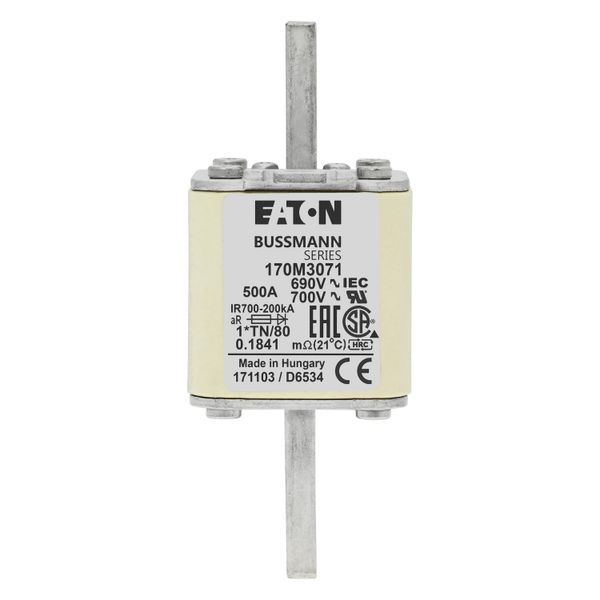 Fuse-link, high speed, 500 A, AC 690 V, compact DIN 1, 45 x 58 x 104 mm, aR, DIN, IEC, single indicator image 14