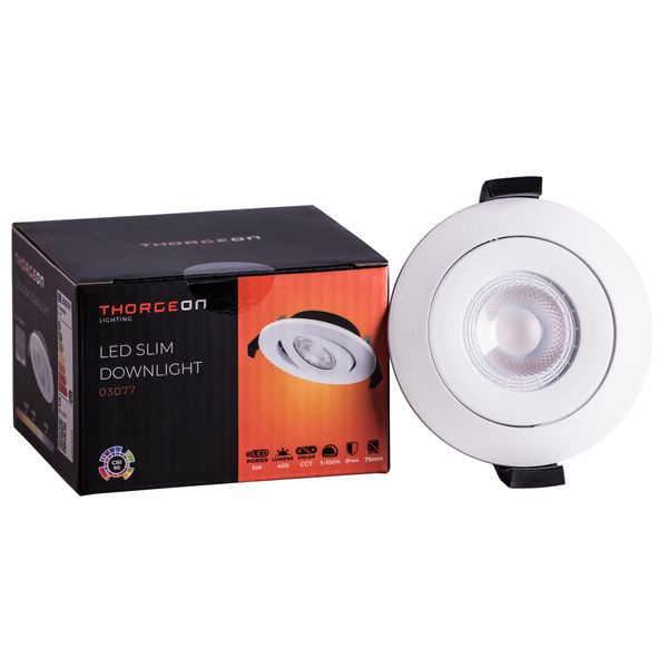 LED Slim Downlight 5W 3000K/4000K/5700K 400Lm 50° CRI 90 Flicker-Free Cutout 70-75mm (Internal Driver Included) RAL9003 THORGEON image 1