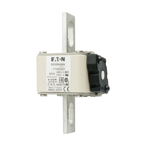 Fuse-link, high speed, 630 A, AC 690 V, size 2, 61 x 77 x 135 mm, aR, IEC, UL, type K indicator, 90 mm centres image 8