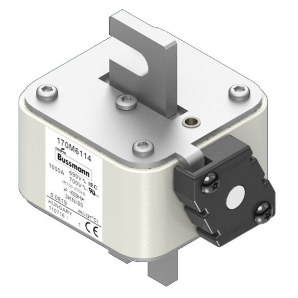 Fuse-link, high speed, 1250 A, AC 690 V, size 3, 74 x 92 x 111 mm, aR, IEC, single indicator image 2