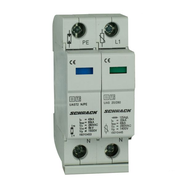 T2/C-Surge arrester complete, 1+1, 20kA/280V - Series UAS image 1