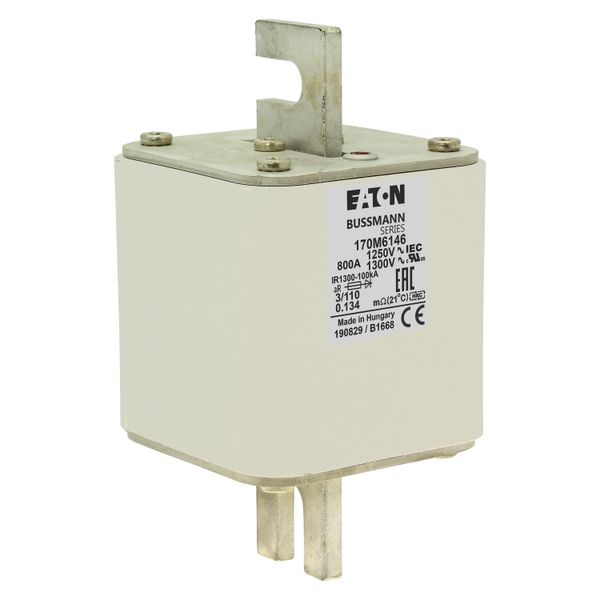 Fuse-link, high speed, 800 A, AC 1250 V, size 3, 76 x 90 x 139 mm, aR, DIN, IEC, single indicator image 10