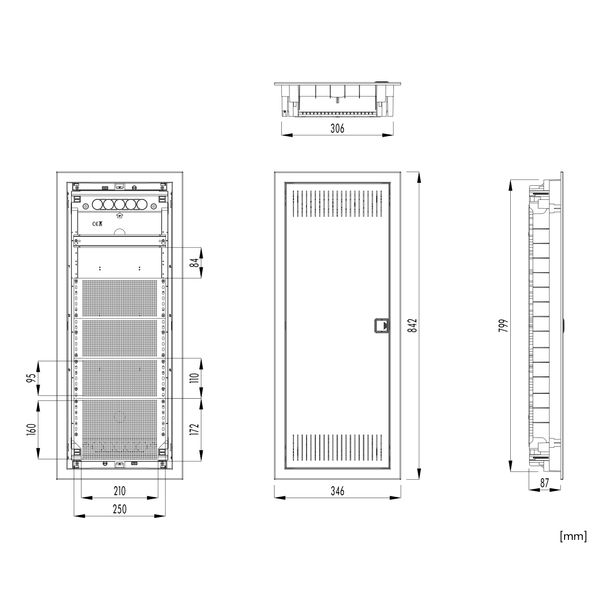 Flush-mounted media enclosure 5-rows - partition wall image 5
