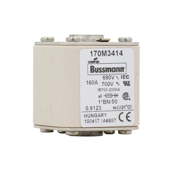 Fuse-link, high speed, 160 A, AC 690 V, compact size 1, 45 x 59 x 51 mm, aR, IEC, UL, single indicator image 5