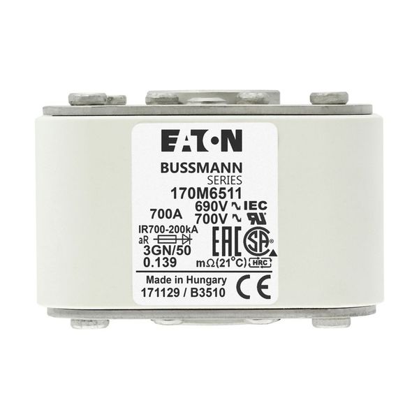 Fuse-link, high speed, 700 A, AC 690 V, size 3, 76 x 92 x 53 mm, aR, IEC, UL, single indicator image 21