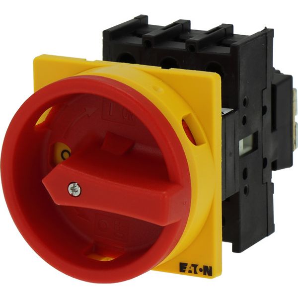 Main switch, P1, 40 A, flush mounting, 3 pole, Emergency switching off function, With red rotary handle and yellow locking ring, Lockable in the 0 (Of image 3