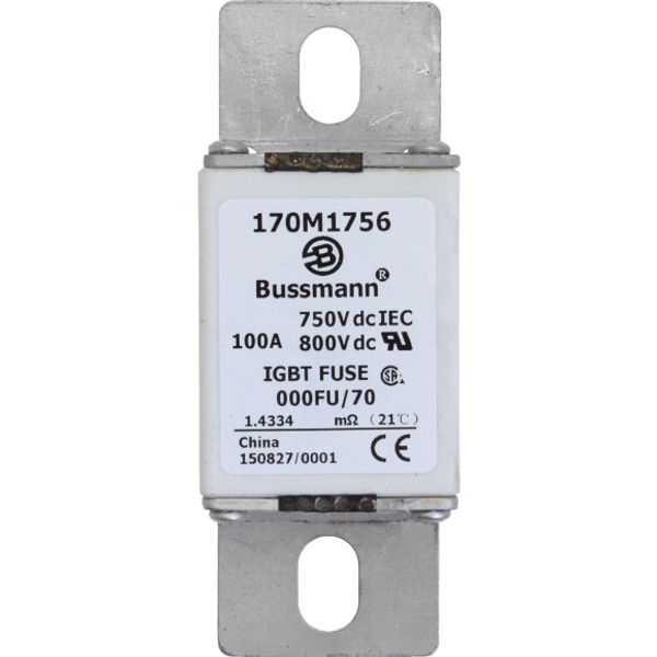 Fuse-link, high speed, 100 A, DC 750 V, size 000, 24 x 36 x 96 mm, aR, IEC, UL image 1