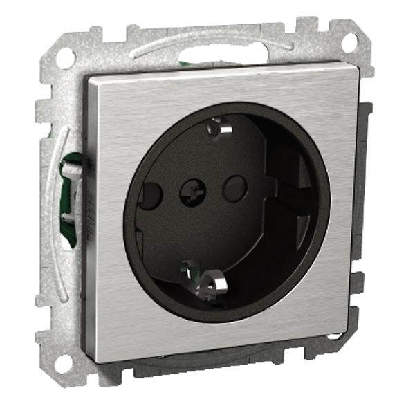 Exxact single socket-outlet with brushed steel front screw white image 2
