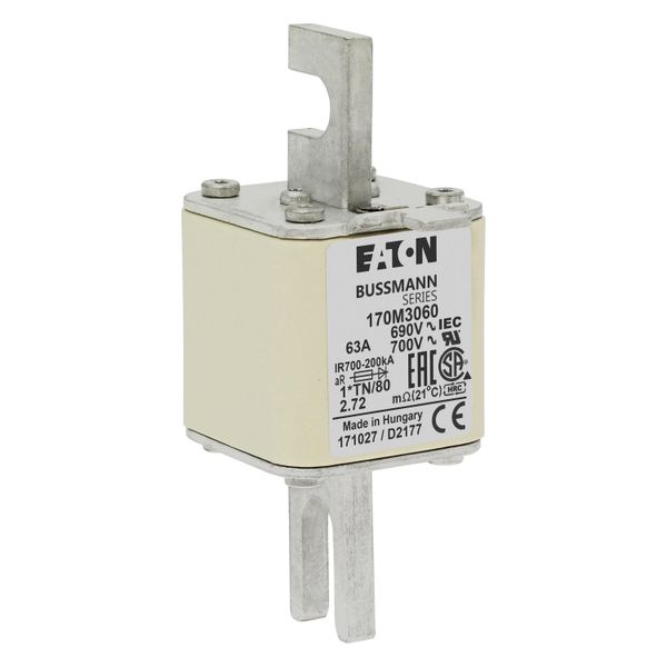 Fuse-link, high speed, 63 A, AC 690 V, compact DIN 1, 45 x 58 x 104 mm, aR, DIN, IEC, single indicator image 10