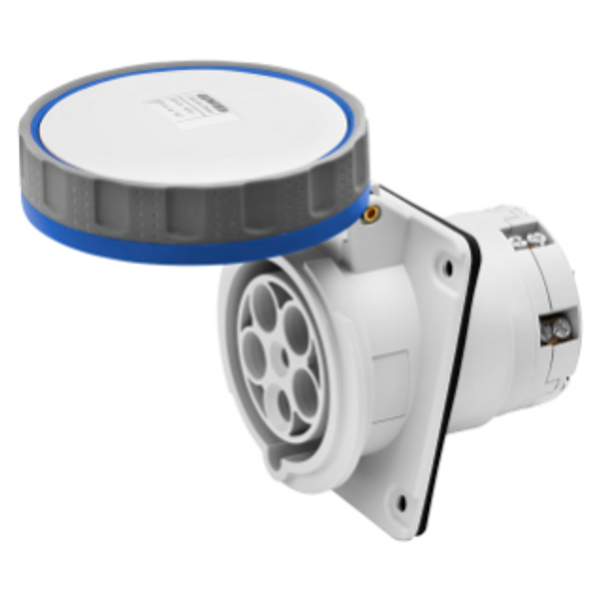 10° ANGLED FLUSH-MOUNTING SOCKET-OUTLET HP - IP66/IP67 - 2P+E 63A 200-250V 50/60HZ - BLUE - 6H - PILOT CONTACT - MANTLE TERMINAL image 1