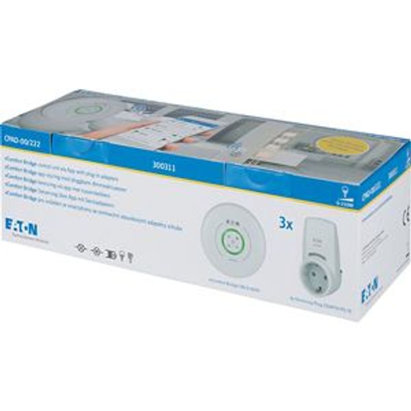 Wireless xComfort Bridge package, 3 Smart Dimming Plug-In Adapters, 0-250W, 230VAC, R/L/C/LED, Schuko, Traffic white image 3