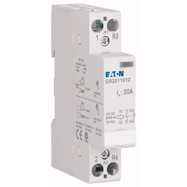 Installation contactor, 20A, 12V AC/DC, 1NO+1NC image 3