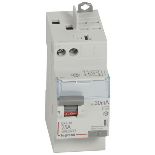 Differential switch DX³-ID top screw inlet and automatic top outlet - 2P 230V~ 25A typeAC 30mA - 2 modules image 1